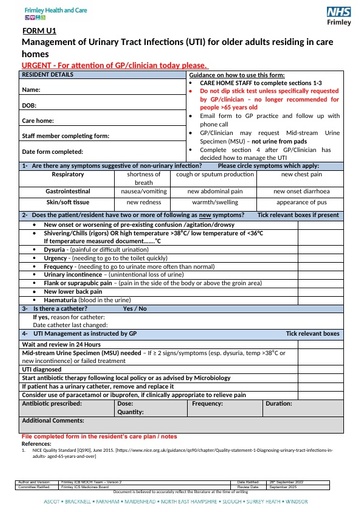 Form- management of UTI for older adults residing in care homes