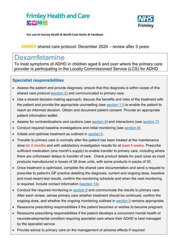 Dexamphetamine shared care for CYP (SABP)