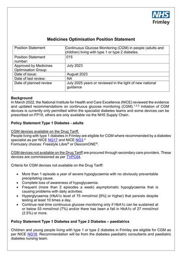 015 MOG Position statement Continuous Glucose Monitoring (CGM)