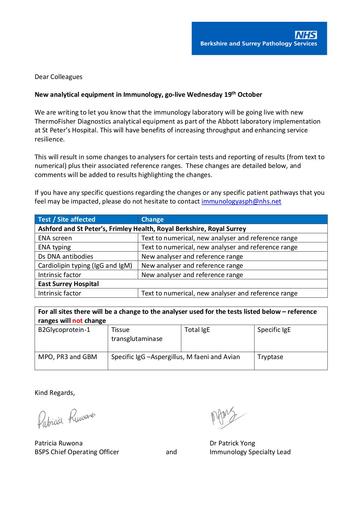 2022 10 17 BSPS Immunology, new equipment go live