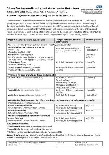 North Frimley - Home Enteral Nutrition- dressings and medications for gastrostomy tube stoma sites (HEN dressings)