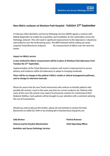 Tosoh comms to service users FINAL v2