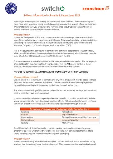 Edibles information for parents and carers
