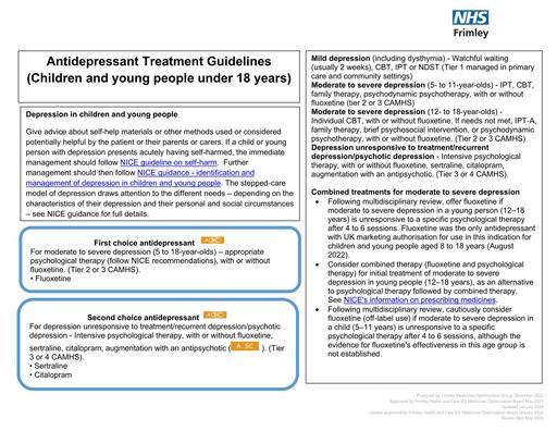 Antidepressant treatment algorithm ( children and young adults <18 yrs)