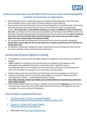 Guide for Sample Takers and Primary Care Admin Staff Checking Eligibility Final v2