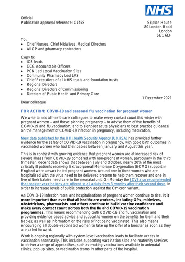C1458 FOR ACTION COVID 19 and seasonal flu vaccination for pregnant women