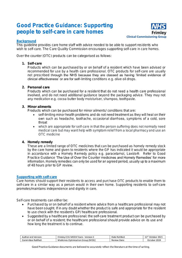 Supporting people to self care in care homes- good practice guide