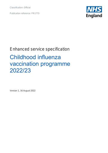 PR1773 Childhood influenza vaccination prog 22 23 ESS August 2022