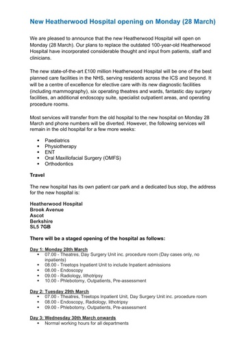 Communication 1 Heatherwood Hospital update for GP bulletin v3 1