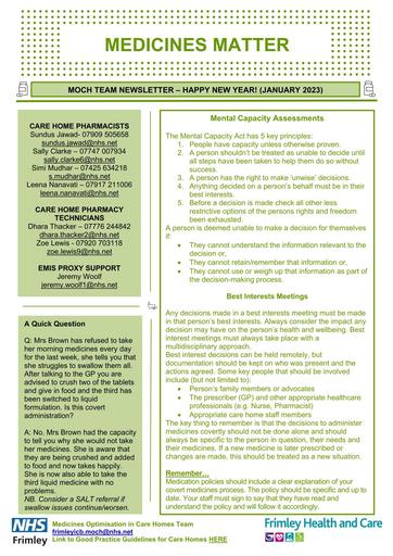 Medicines Matter - newsletter for care homes January 2023