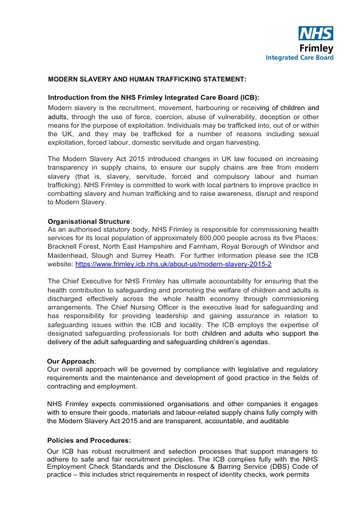 Frimley ICB Modern Slavery Statement 2022 23