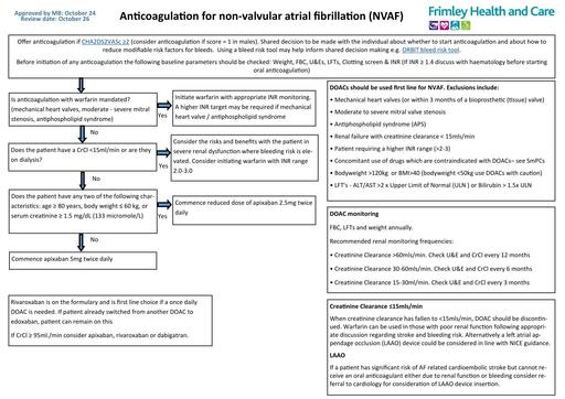 Anti-coagulation for non valvular atrial fibrillation - treatment selection tool (OAC)