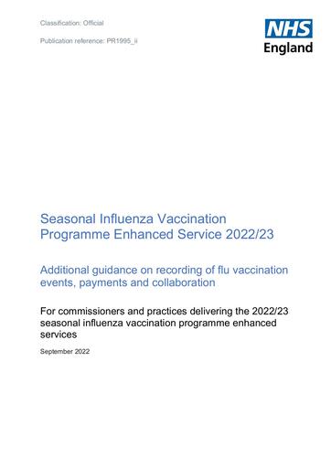 B1995 Seasonal Influenza Vaccinaton Programme Additional Guidance 260922