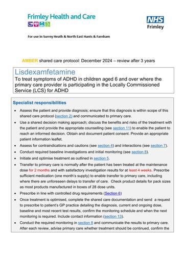 Lisdexamfetamine shared care for CYP (SABP)