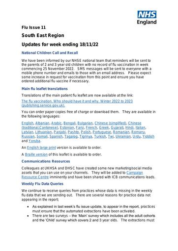 20221118 SE Flu Update Issue 11
