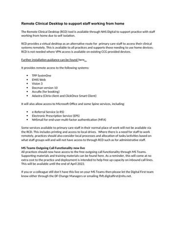 Remote Clinical Desktop to support staff working from home