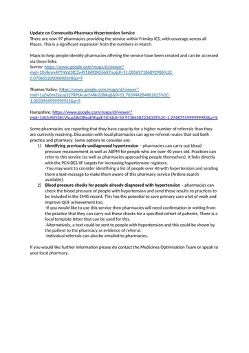 Update on Community Pharmacy Hypertension Service