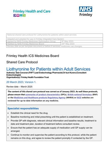 Liothyronine for hypothyroidism in adults - shared care