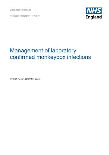B1989 Management of laboratory confirmed monkeypox infections version 4  20220922