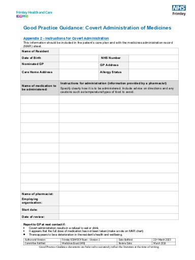Appendix 2 Instructions for covert administration
