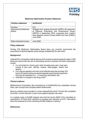 013 MOG Position Statement - ActiPatch