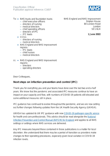 C1657 Next steps on infection prevention and control (IPC) letter 010622