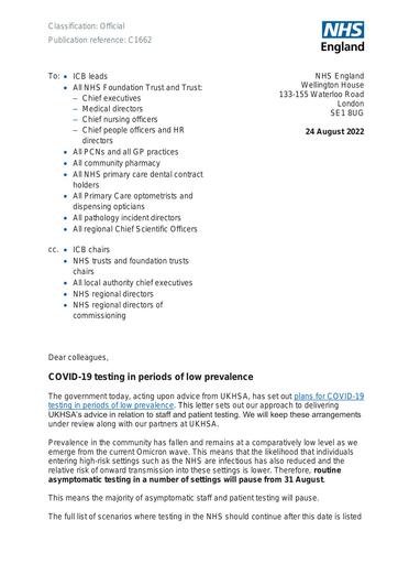 C1662 COVID 19 testing in periods of low prevalence