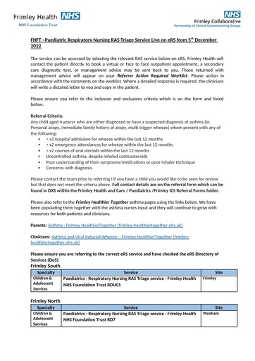 Paediatric Respiratory Nursing RAS Triage Service final 16 11 2022