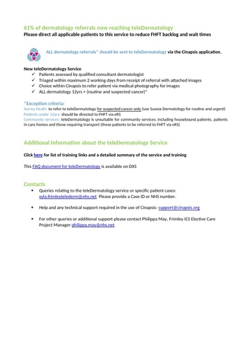 TeleDermatology   61% of dermatology referrals now reaching