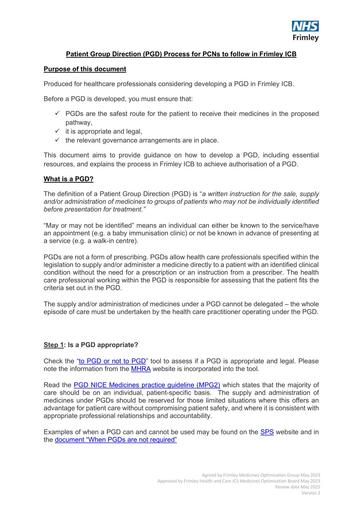 Patient Group Directions (PGDs)- process for PCNs to follow