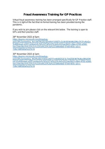 Fraud Awareness Training for GP Practices