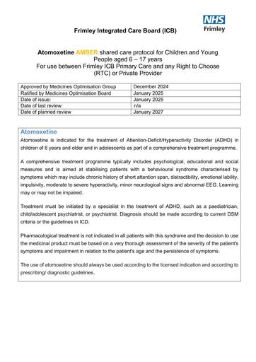 Atomoxetine-shared care for CYP (Psicon)