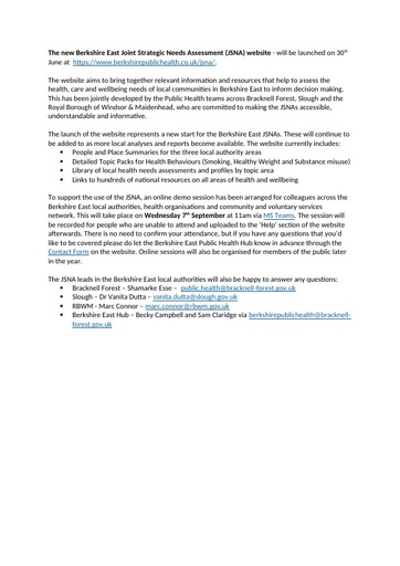 Berkshire East Joint Strategic Needs Assessment