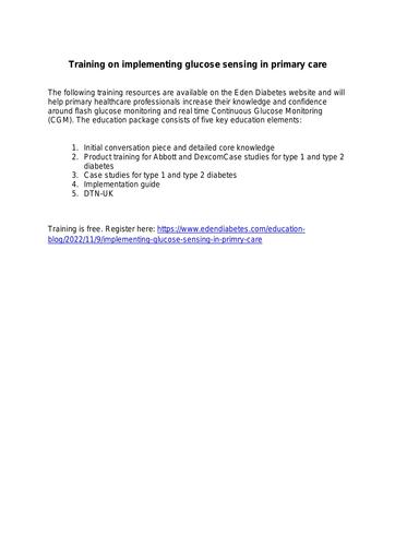 Training on implementing glucose sensing in primary care