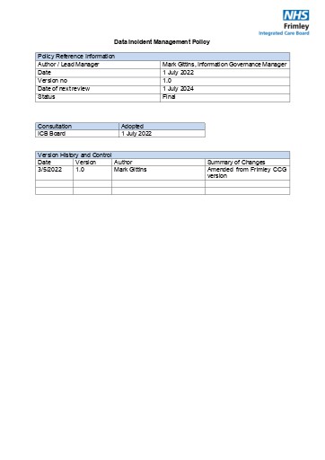 NHS Frimley ICB Incident Management Policy v1