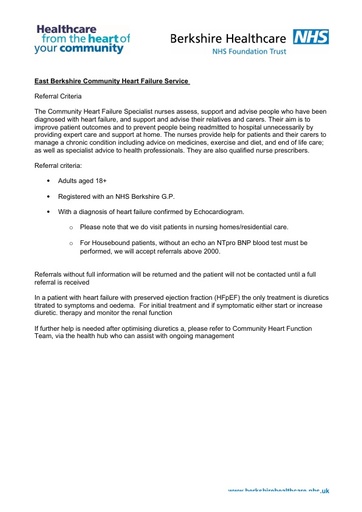 BHFT Community Heart Failure Referral Criteria