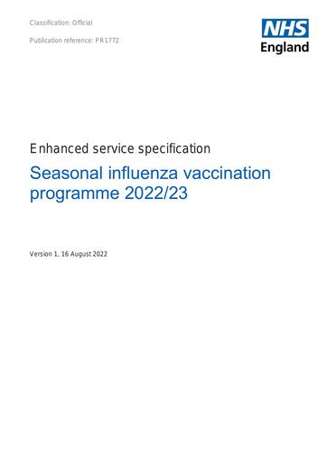 B1772 Seasonal influenza vaccination prog 22 23 ESS for GPs August 2022