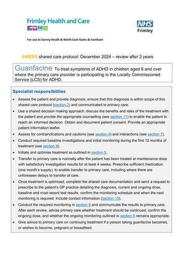 Guanfacine shared care for CYP (SABP)