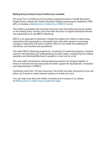 Making Every Contact Count Toolkit now available