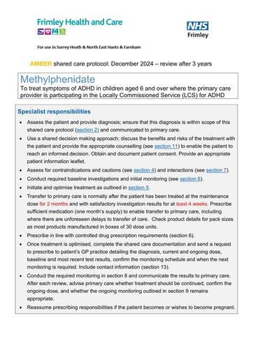 Methylphenidate shared care for CYP (SABP)