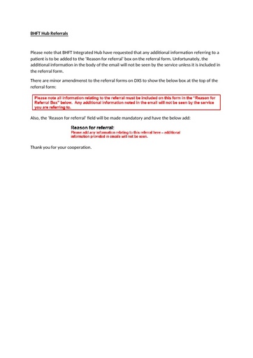 BHFT Hub Referral Comms