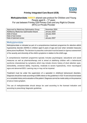 Methylphenidate-shared care for CYP (Psicon)