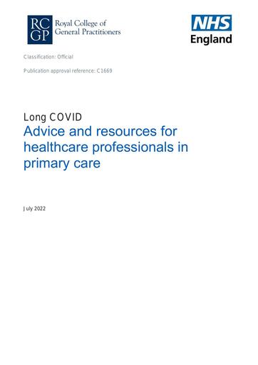 C1669 Long Covid Toolkit Advice and resources for healthcare professionals in primary care July 2022