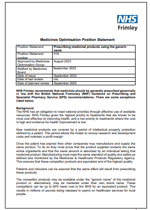 018 MOG Position Statement- Generics and biosimilar prescribing