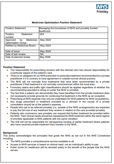 024 MOG Position Statement - Prescribing following private recommendation