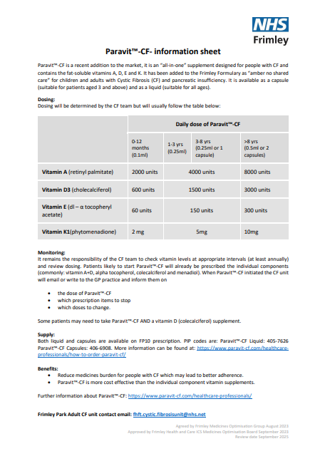 Paravit CF- information sheet