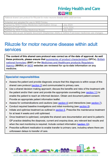 Riluzole for motor neurone disease shared care
