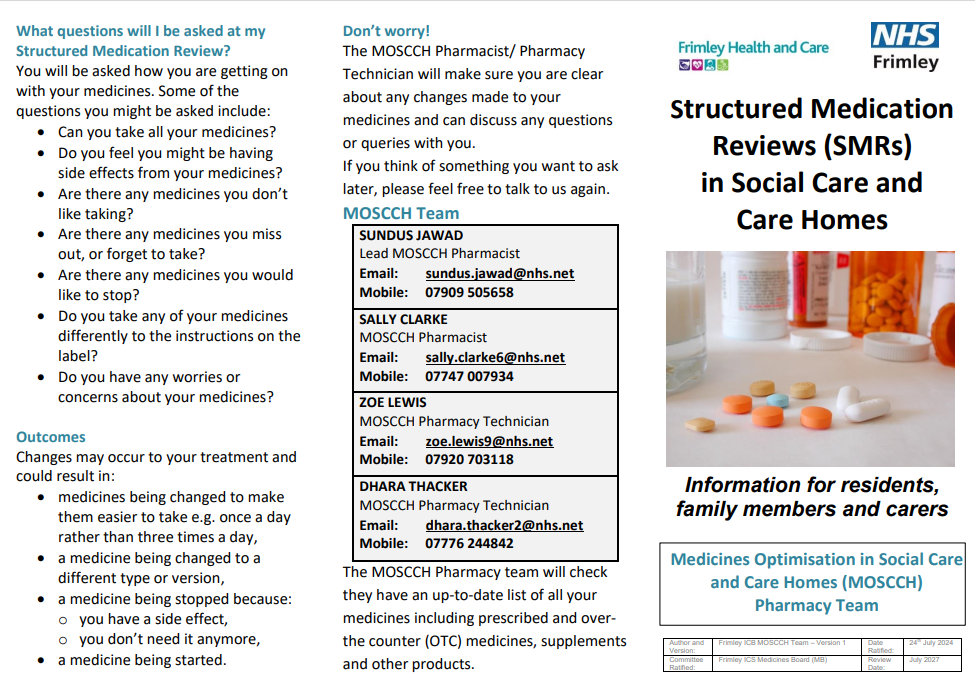 Pathway for Medicines Reconciliation & Structured Medication Review  (SMR) of new or recently discharged care home residents